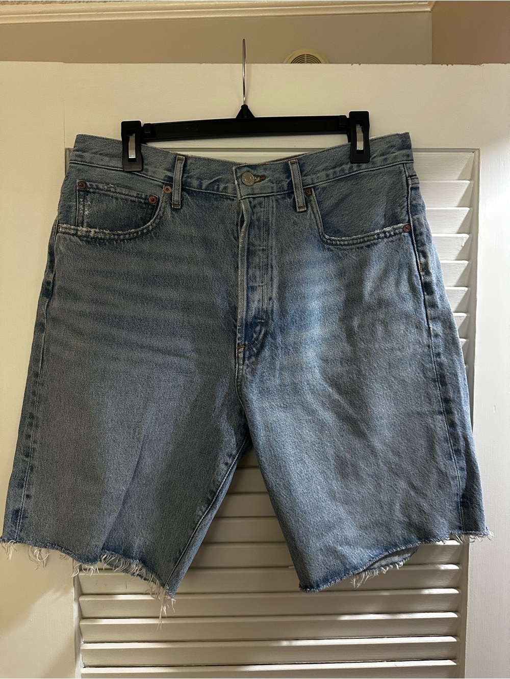 Agolde Light Blue Denim Jean Shorts - Frayed Hem